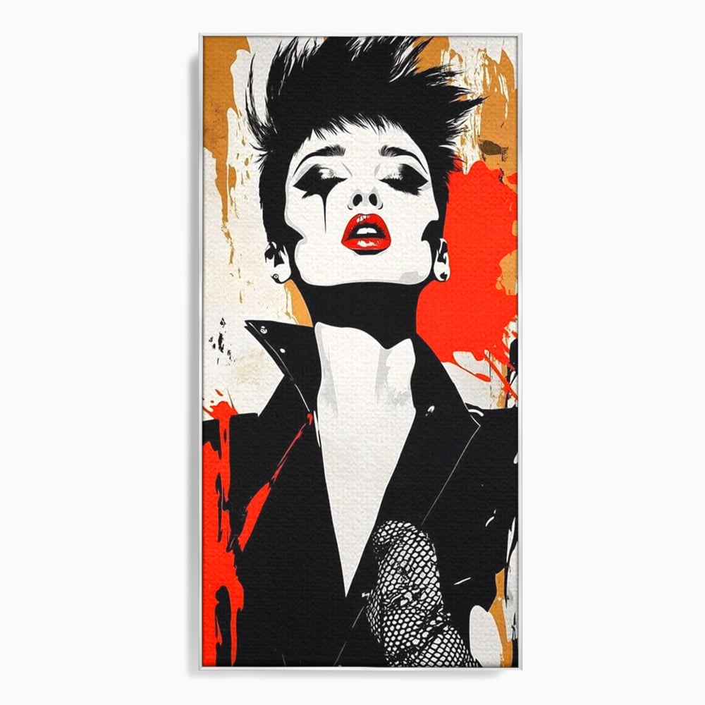 Tablou canvas cu tablou canvas cu femeie rebela, in rama de aluminiu argintiu